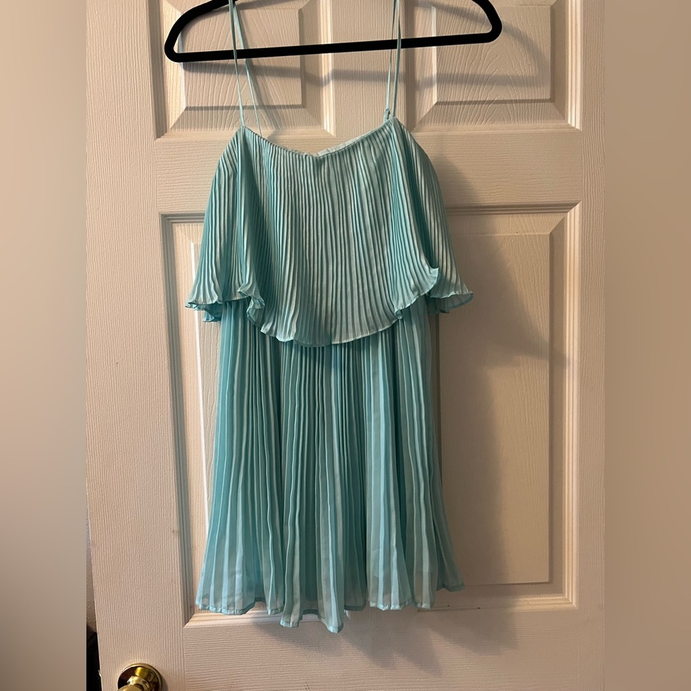 Light Blue Pleated Mini Dress